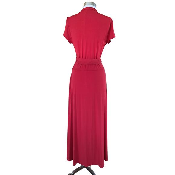 Boston Proper Red Jersey Faux Wrap High Low Midi Maxi Dress Size 12 - Picture 5 of 9